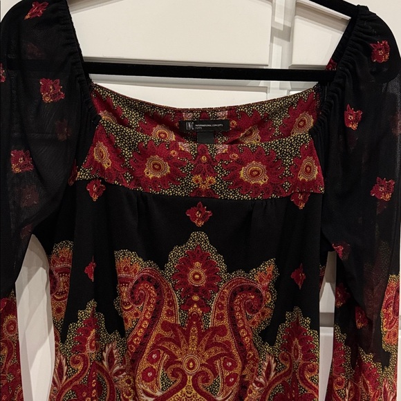 INC Boho chic peasant blouse Top Womens L sheer puff sleeves square neckline - Picture 4 of 10